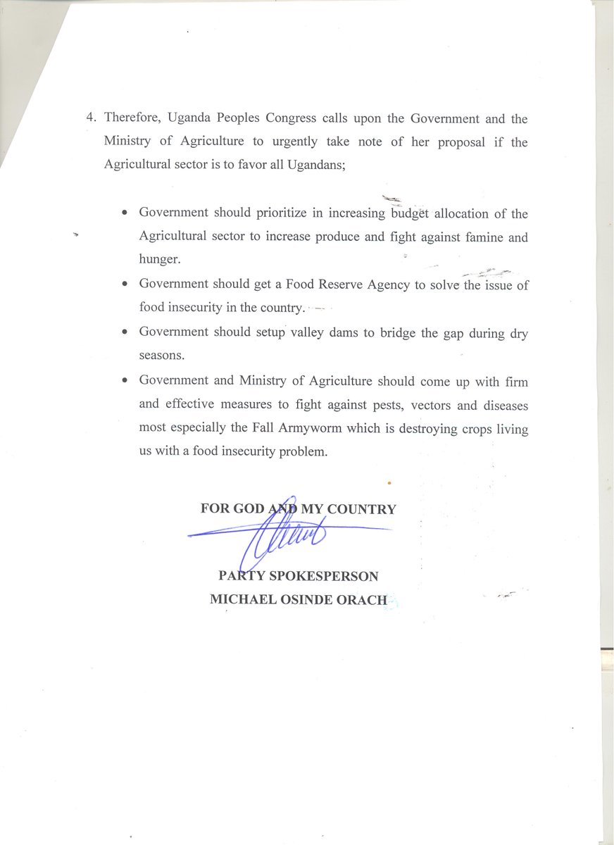 UPC Press statement addressed today at party Headquarters on Agriculture.