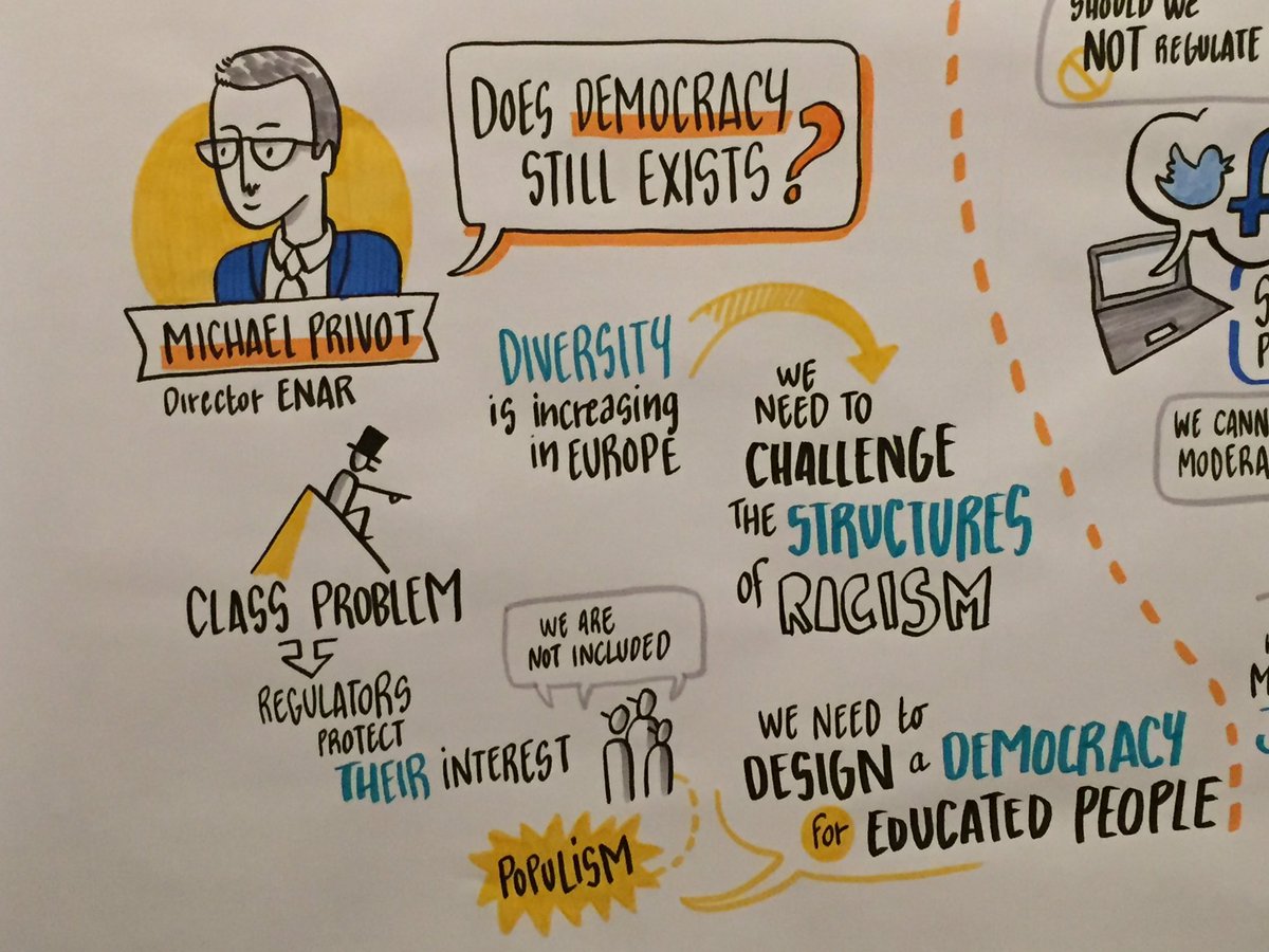 MPriv_o's tweet image. My speech at #democracyinprogress captured in a drawing @ENAREurope @FESonline
