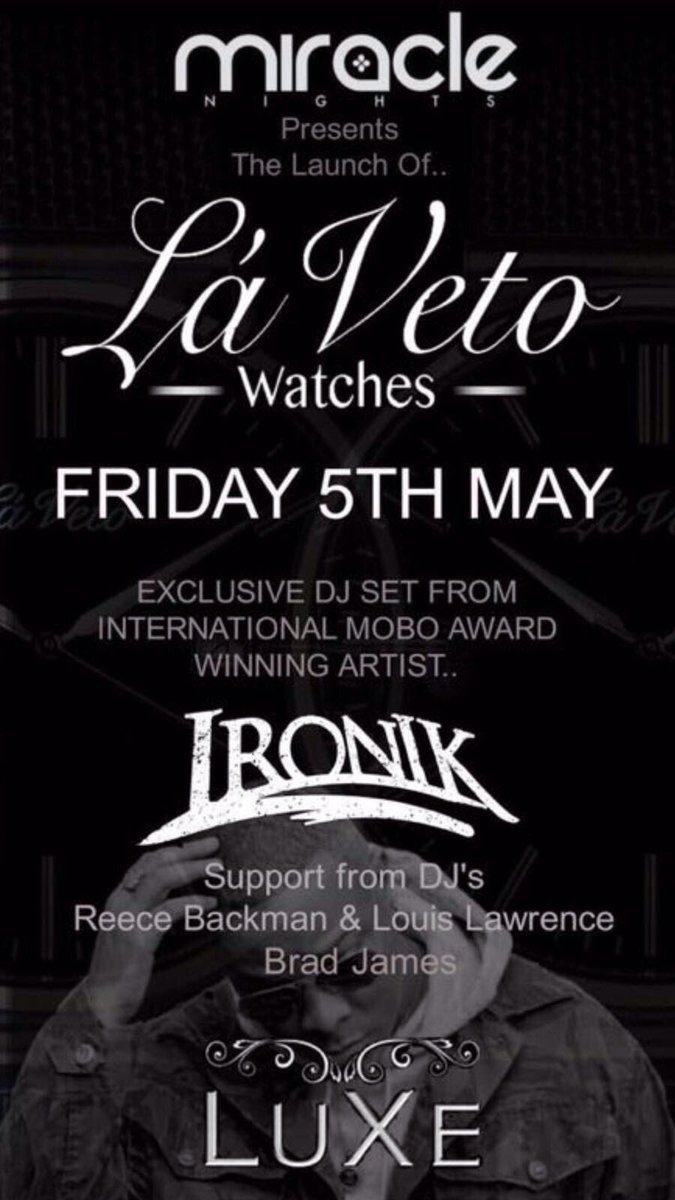 It's almost here <a href="/MiracleNights/">Miracle Nights</a> @luxeessex for the @laveto_watches event! A night off from the studio so come and party!
