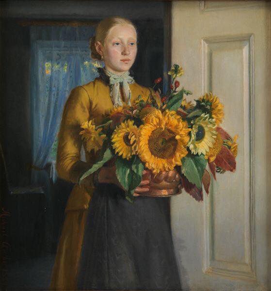 Michael Ancher, A Girl with Sunflowers (1889)