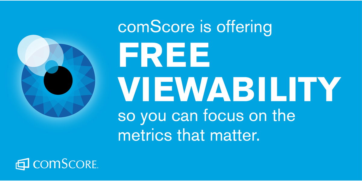 comScoreEMEA's tweet image. Just announced: We're offering free viewability measurement to clients around the globe. Learn more: cmsc.re/csfE30bbEaD