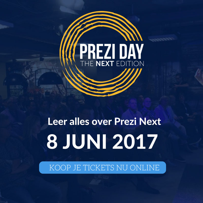 Op 8 juni 2017 is het zover: Prezi Day - The NEXT Edition. ga naar preziday.nl voor meer info!