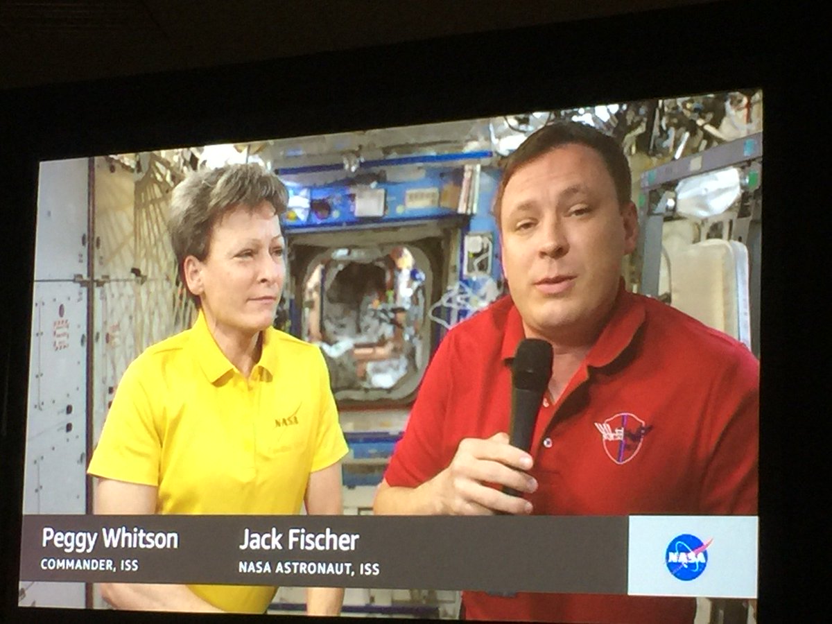 Enjoying first 4K video live call from Space at #NABshow with former NASA colleagues Peggy Whitson &amp; Tracy Caldwell