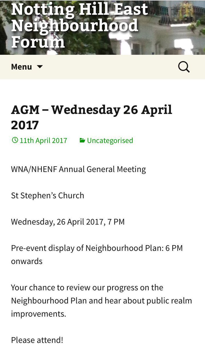 Live on Needham Rd? #NottingHill East #Neighbourhood Forum AGM TODAY @ 7pm <a href="/StStephensW2/">St Stephens Church</a> #NottingHill #local #community #W2 #W11