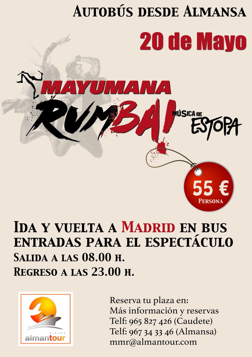 Tenemos nuevo viaje a Madrid a ver #Rumba el 20 de Mayo. ¿Te animas? Reserva tu plaza!