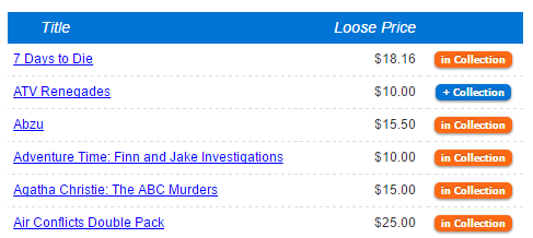Use our collection tracker.  See what games you own &amp; what you need to complete your collection while searching or browsing PriceCharting