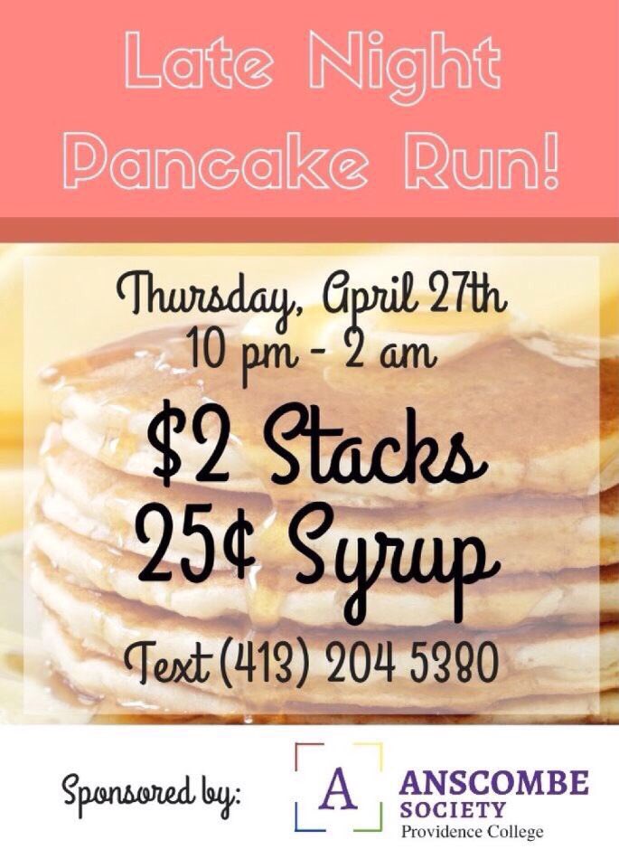 PCAnscombe's tweet image. Finals week is hectic, make it a little easier by texting the Anscombe Society for late night food run for pancakes!