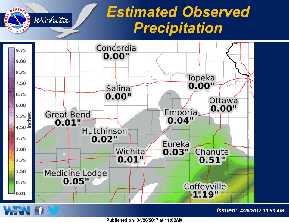 Estimated 24HR rainfall for Central and SE KS. Most of the rain fell in