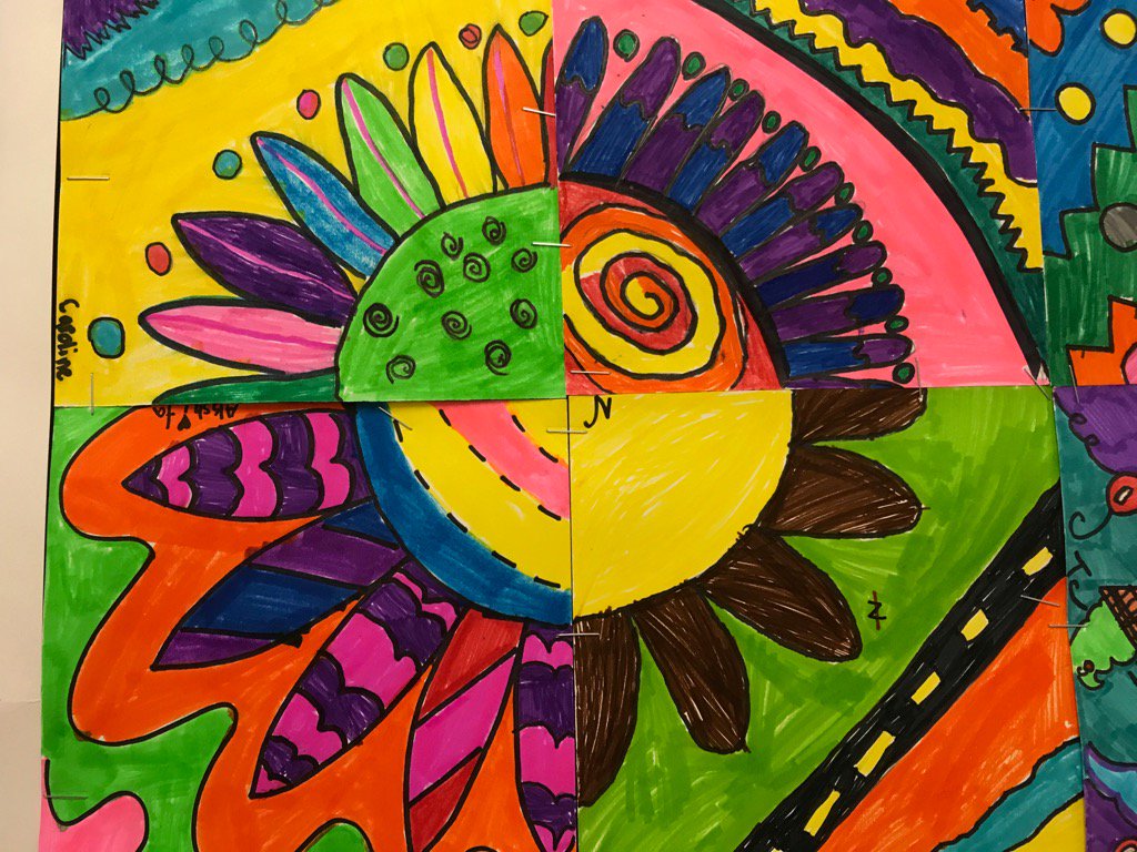 CJGamache1's tweet photo. It's fun to collaborate! Made by 4 different kids but it created 1 amazing piece of art! @BeckElem @afolandart https://t.co/UyGAG5G3LS