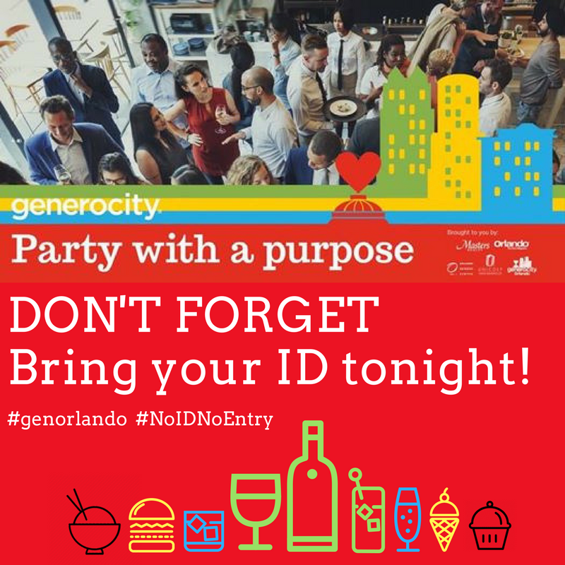 OrlandoMag's tweet photo. #DONTFORGET: Bring your ID to Generocity Tonight! Can't wait to see you all there too! #genorlando #generocity2017 https://t.co/16MoxP11zn