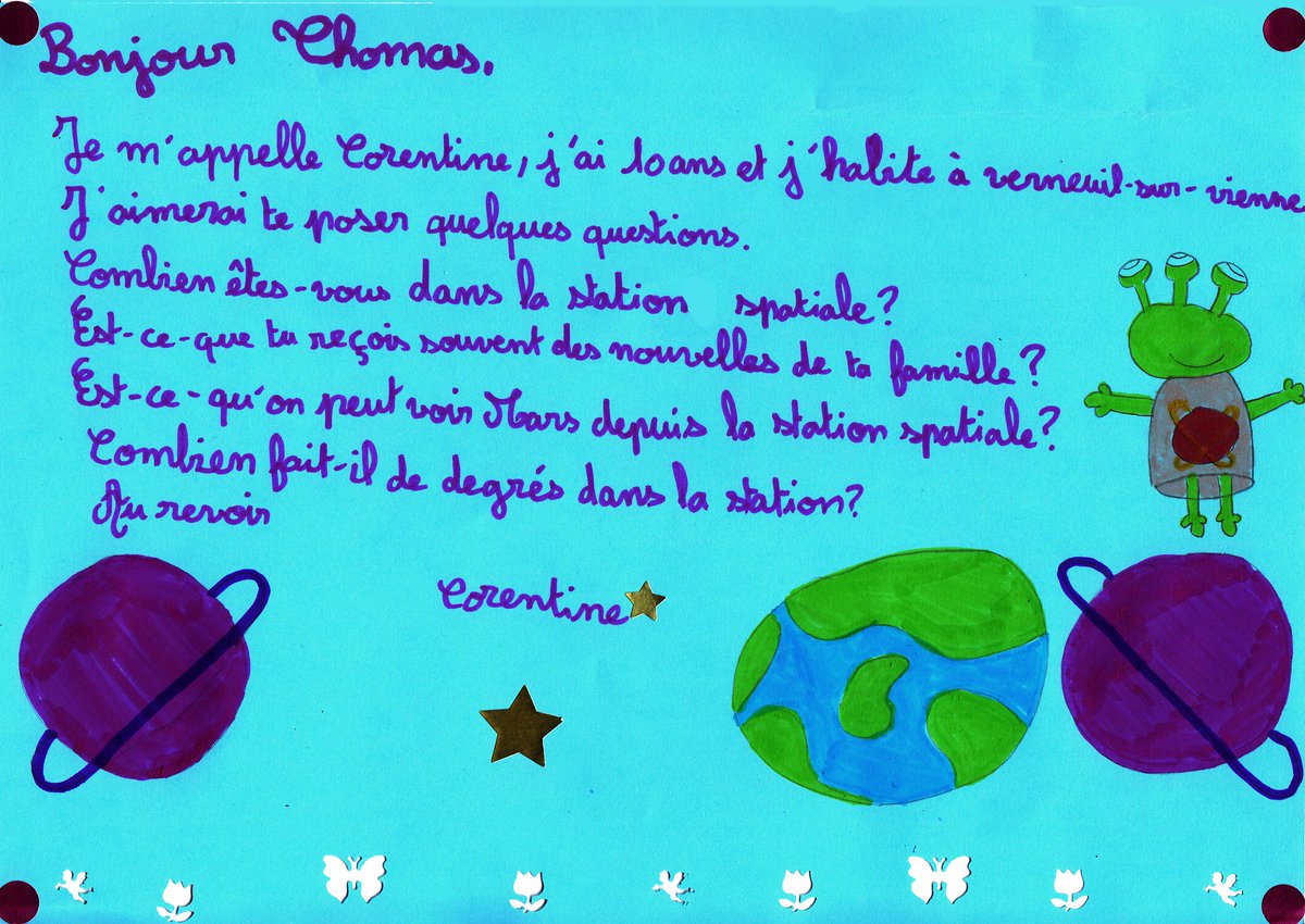 GrosRaton's tweet photo. Les enfants de Verneuil (Limousin) ont écrit à @Thom_astro de l'@esa 👽🚀🌟 https://t.co/VeqqNHfwfc