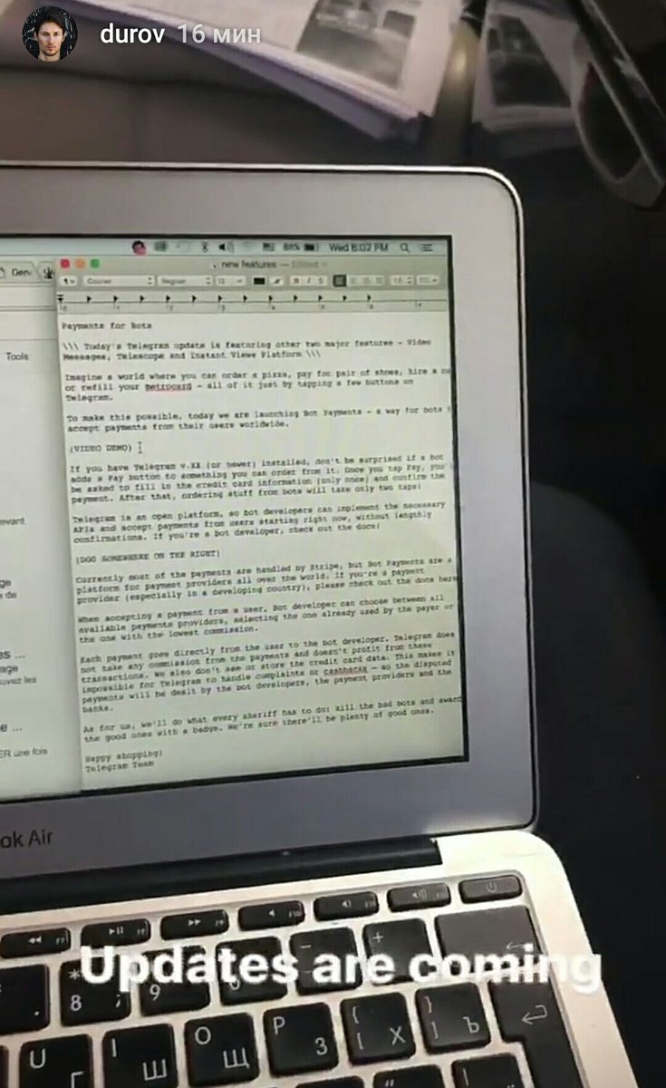 GeeksTelegram's tweet image. В своём Instagram аккаунте @durov выложил заготовленный текст для блога, в котором упоминаются платежи. Ждём. 
#Telegram #GeeksTelegram