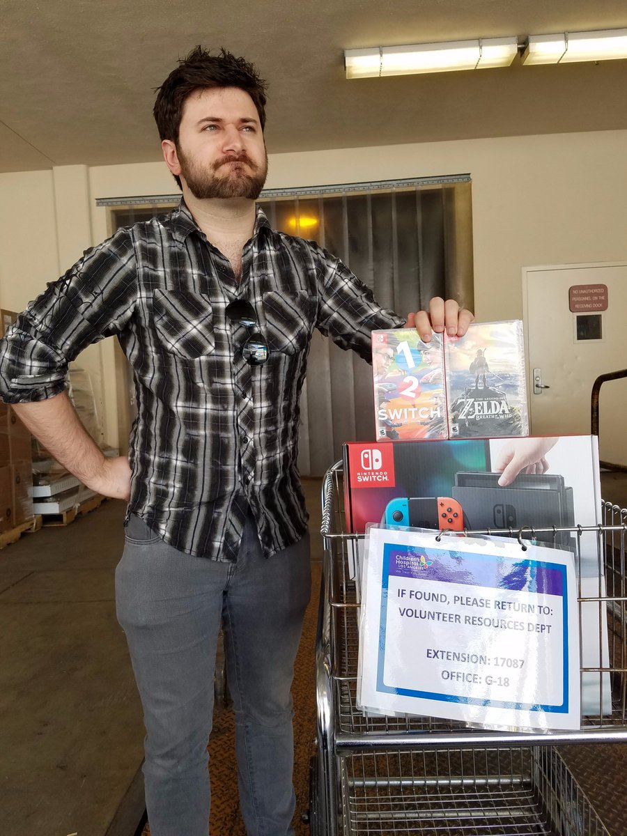 GameGrumps's tweet photo. We gave the stuff we won at the #NintendoSwitchRally to @ChildrensLA - hopefully it helps cheer up some sick kids! #freeproduct https://t.co/LLi4V6THZ4