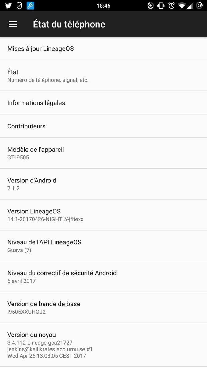 OunafFanou's tweet image. @LineageOS_ @LineageosRom @LineageAndroid 
#LineageOS14.1
#Nougat7.1.2
#GalaxyS4
