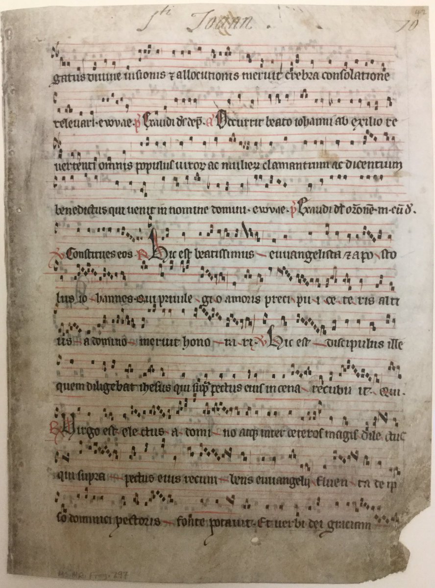 New Antiphonal MS fragment featuring chants for the feast of St. John the Evangelist, ca. 1200. OSU MS.MR.Frag.297. #MSSfragments #OSURBML