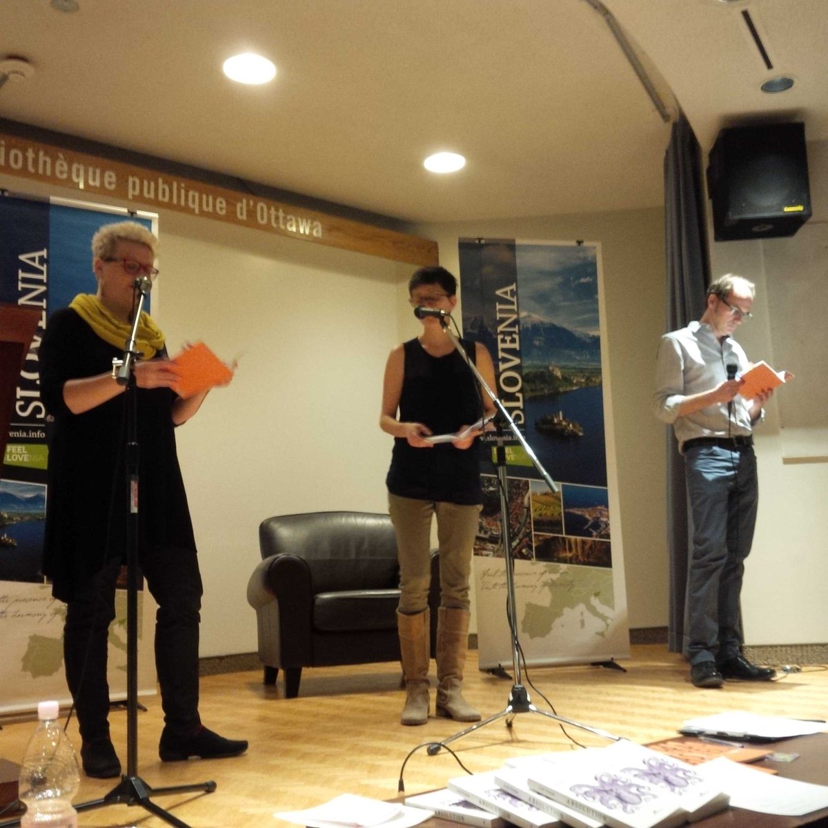 SLOinCAN's tweet image. Amazing literary trio with #StankaHrastelj of #Beletrina in #OttawaPublicLibrary