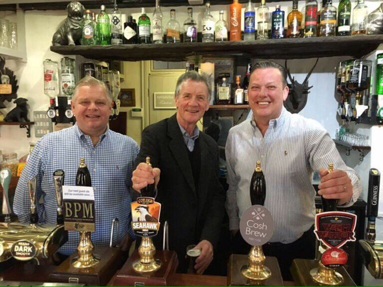 We had the fantastic Michael Palin join us with some friends for dinner last night ..... He got behind the bar and pulled a couple of beers.