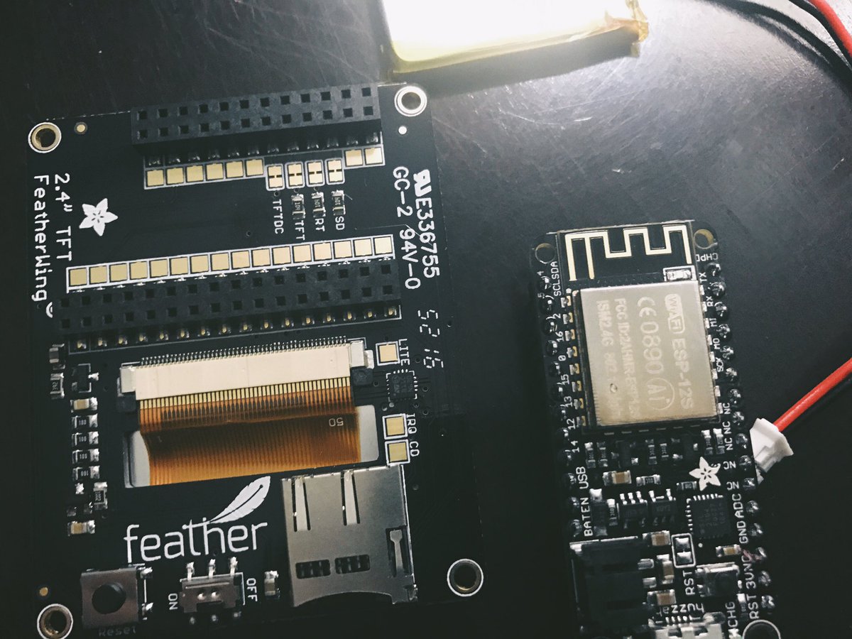 SheSponse's tweet image. Working on something new...with the #featherwing tft and the feather huzzah by @adafruit