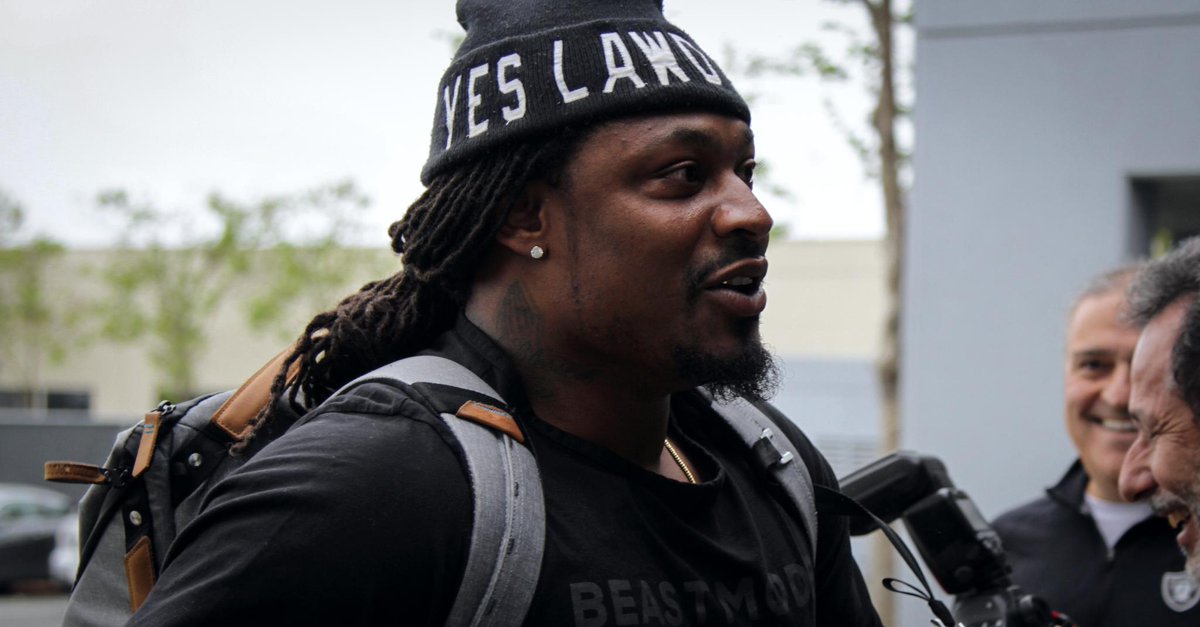 Raiders's tweet photo. Marshawn Lynch is officially a member of the Silver and Black. 

Watch: https://t.co/SPfA1cwSlC https://t.co/qFcGojVPZb