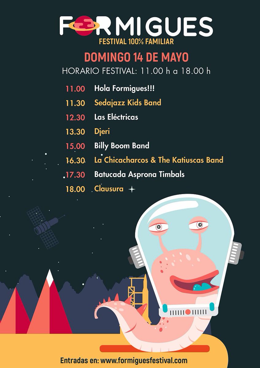 Horarios Escenario Formigues!
Abonos y entradas en formiguesfestival.com o en notikumi.es 
<a href="/espaimenut/">Espai Menut</a> <a href="/kideoo/">Kideoo</a> <a href="/ChissChass/">Chiss Chass</a> <a href="/C100Castellon/">Cadena 100 Castellón</a>