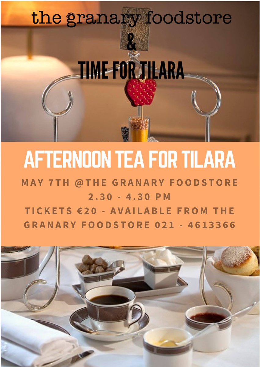 Enjoy a v special afternoon tea <a href="/granaryfood/">granary foodstore</a> May 7th #TimeforTilara <a href="/EastCorkJournal/">East Cork Journal</a> <a href="/midleton_fc/">MidletonFC</a>