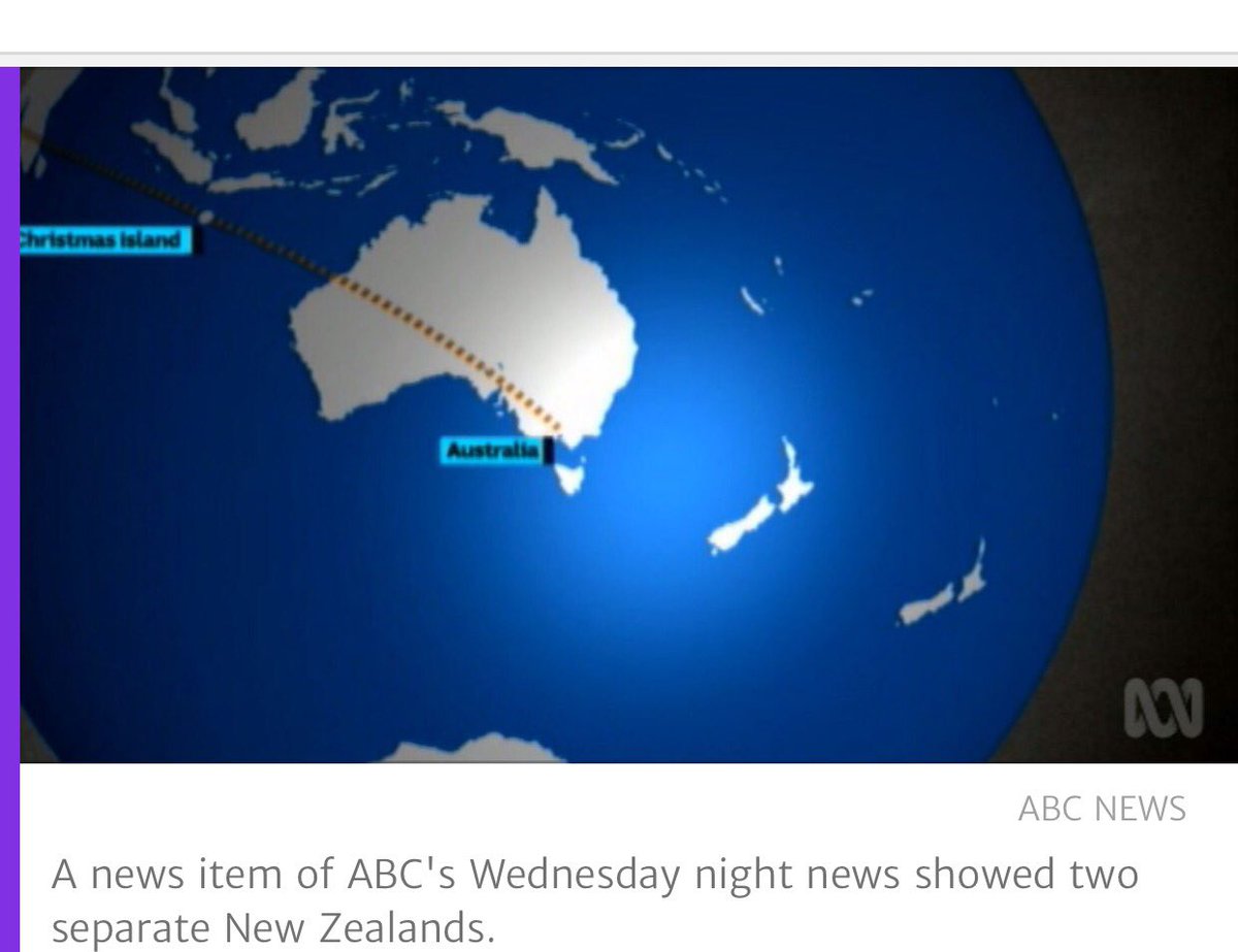 andyeames11's tweet photo. Australian news bulletin shows a second New Zealand to the east of New Zealand https://t.co/5KjKG0ItKl #gis #maperror https://t.co/VSEyIVmzLf