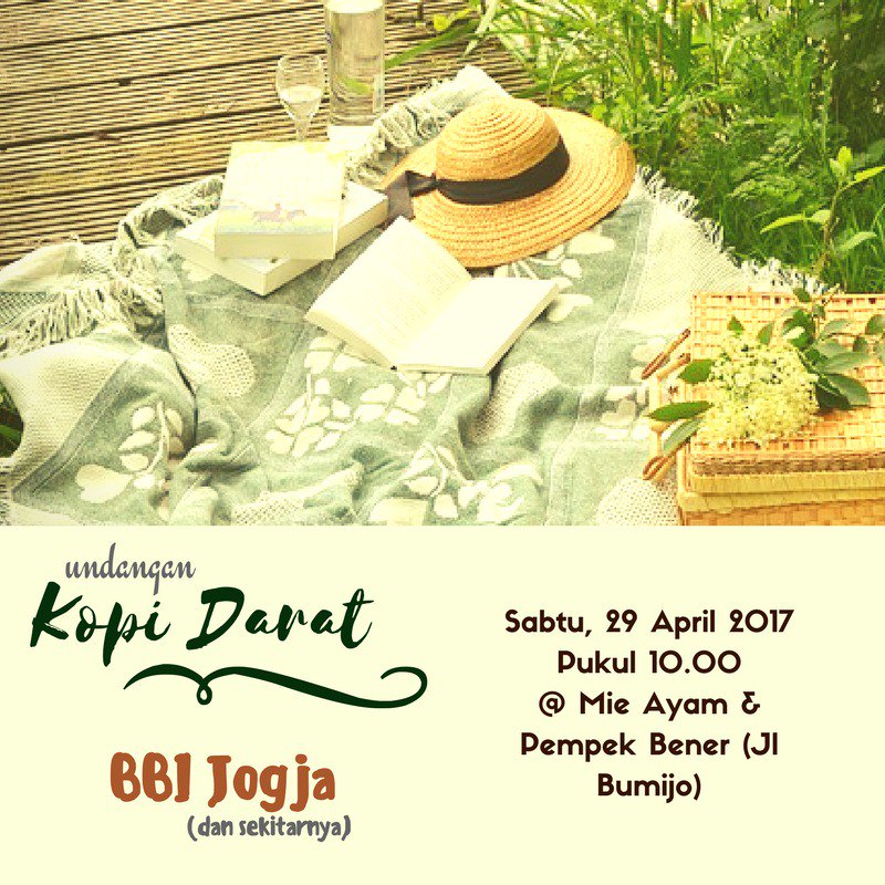 Ikutan kopdar BBI Jogja yuk 🙌🙌 cc: <a href="/BBI_2011/">Blogger Buku Ind</a> <a href="/EventBBI/">Div. Event BBI</a> 

Cp: @missfiore_ / <a href="/KendengPanali/">toples kastangel</a>