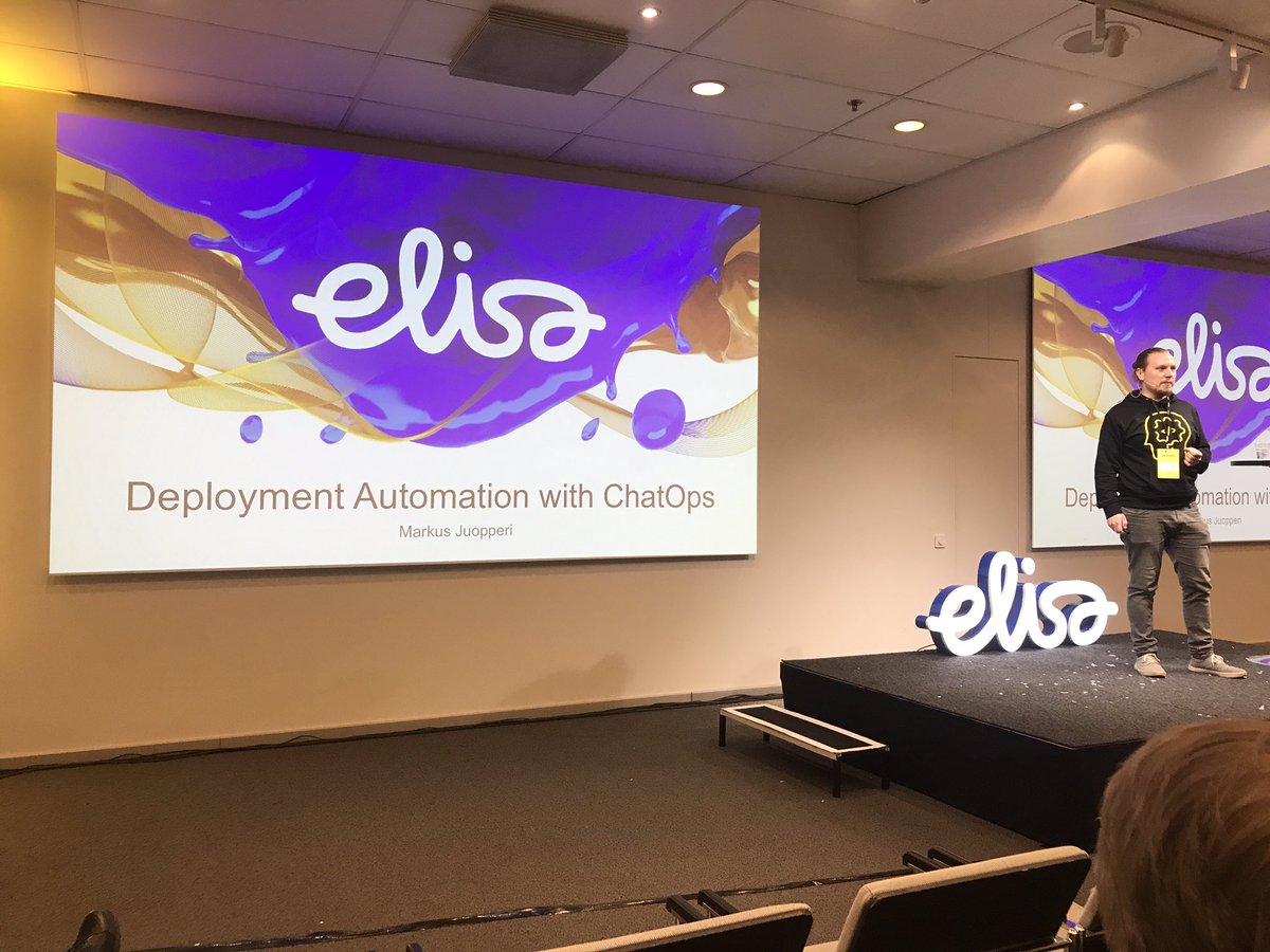 tobatus's tweet image. Markus from #elisa presenting ChatOps at #devops2017