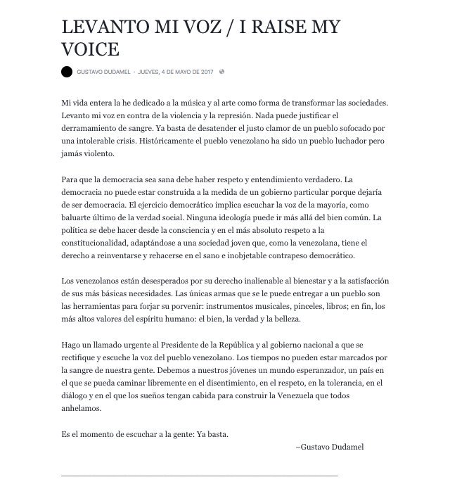 Junior Chacón Tirado (@juniorchacont) on Twitter photo Gustavo Dudamel <a href="/GustavoDudamel/">Gustavo Dudamel</a> NO pudo más y dice : "Es el momento de escuchar a la gente: Ya basta". #4Mayo <a href="/ReporteYa/">Reporte Ya</a> Gustavo Dudamel <a href="/GustavoDudamel/">Gustavo Dudamel</a> NO pudo más y dice : "Es el momento de escuchar a la gente: Ya basta". #4Mayo <a href="/ReporteYa/">Reporte Ya</a>