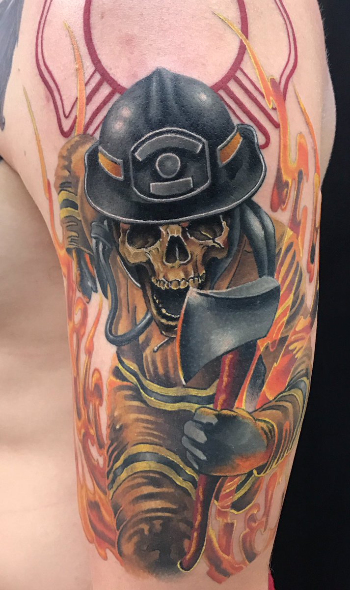 Firefighter Skull With Hat Tattoo