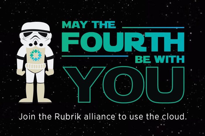 justinedez's tweet photo. Be one with the Cloud. Join the Rubrik alliance & claim your free #BackupWars swag: https://t.co/mbaQZarIM6 #MayThe4thBeWithYou #StarWarsDay https://t.co/reRvznzbOr
