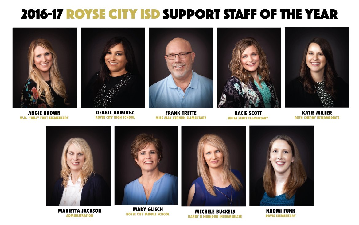RoyseCityISD's tweet image. Congrats to the Support Staff of the Year nominees for 2016-17! Each was selected by colleagues for this honor! Winner announced May 19!
