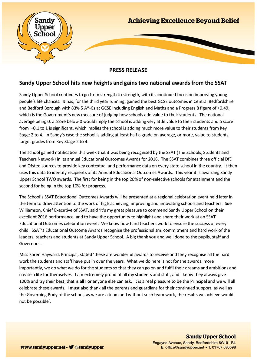 SandyUpper's tweet image. Fantastic news for Sandy Upper School! Well done to all students and staff!