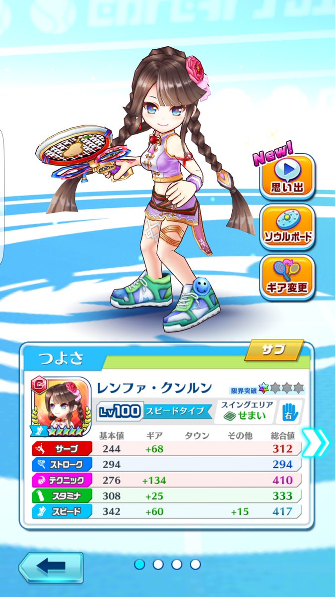たかし まなつび V Twitter これ 最新のパーティ ツキミちゃん レンファ ちゃん サクラちゃん キャラが可愛いしギア ラケットとシューズ もビジュアルこってるし声優さんの声もイイ テニスの方もリアルにできてて面白い もっと早くはまってればよかったかも