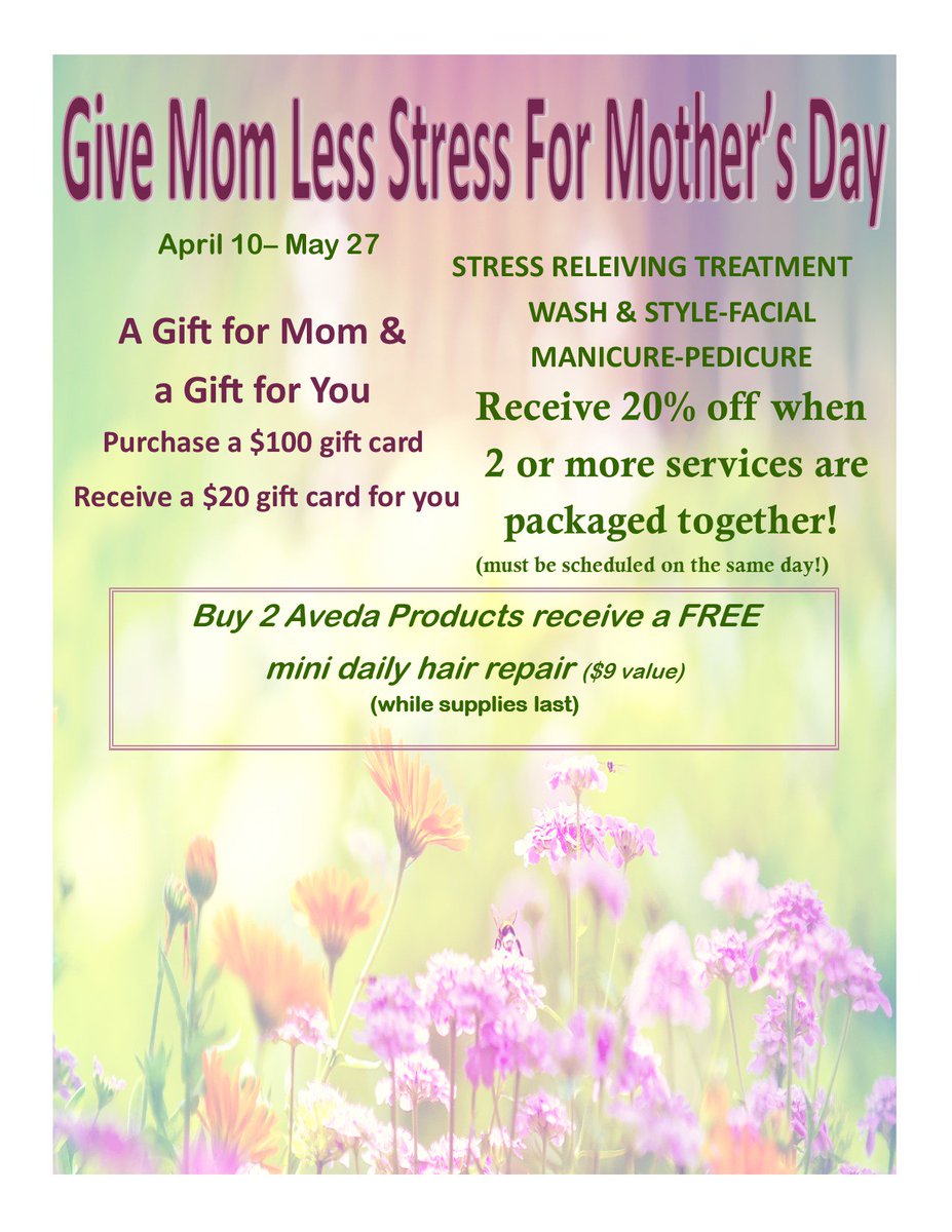 Our moms have done a lot for us.. it's time to give back! Stop by the salon for some great deals to pamper you and your mom for her day <3