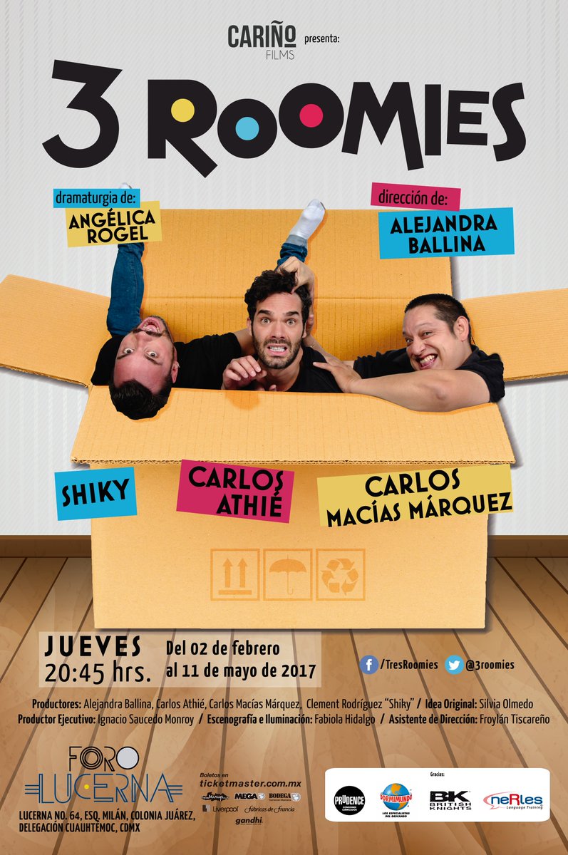 ForoLucerna's tweet photo. HOY JUEVES: @3Roomies.
Con @Carlos_Athie, @MaciasCarlosM @nodigamosmas.
¡ÚLTIMAS 2 FUNCIONES!
@ForoLucerna.
#ElTeatroLoHacemosTodos https://t.co/y9TU0oPgYv