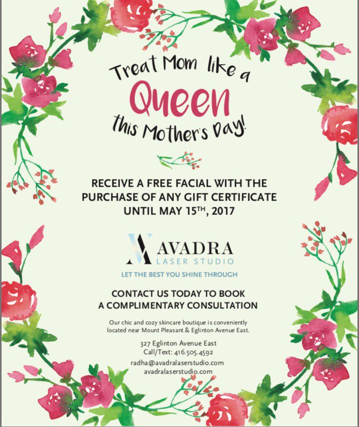 AvadraStudio's tweet image. Free facial with purchase of a gift certificate! radha@avadralaserstudio or call/text at 416-505-4592.
