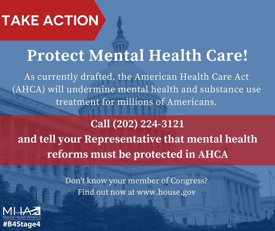 MentalHealthAm's tweet photo. Mental health &amp; substance use care will be hurt by the #AHCA. Congress is voting TODAY -- let's tell them to vote NO! #protectmentalhealth https://t.co/Mc268bO9Pk