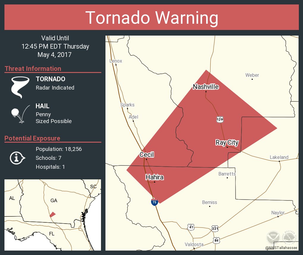 Tornado Warning including Nashville GA, Hahira GA, Ray City GA until 12