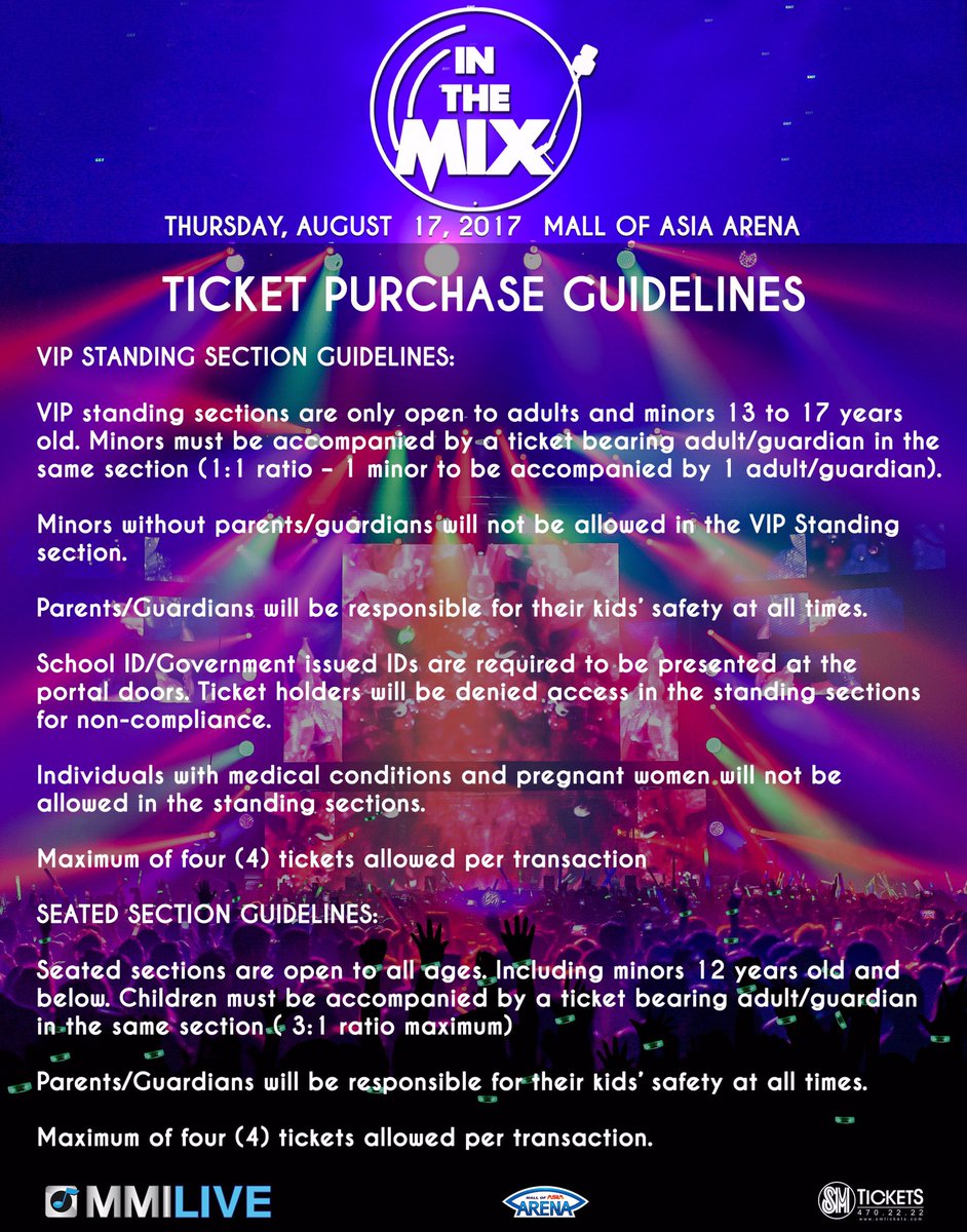livenationph's tweet photo. #InTheMix2017 ticket purchase guidelines! Tickets will go onsale this April 30 (Sunday) 10am at @smtickets outlets / https://t.co/HCHUiN2bMm https://t.co/EhqWjOljro