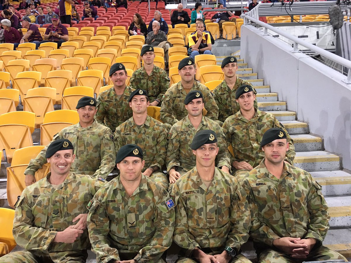 zanofc's tweet photo. Get ready for #NRLBroncosPanthers on @abcgrandstand with members of 6th Battalion & @brisbanebroncos fans chasing 4 wins in a row #ABCNRL https://t.co/2FXuEXYamd