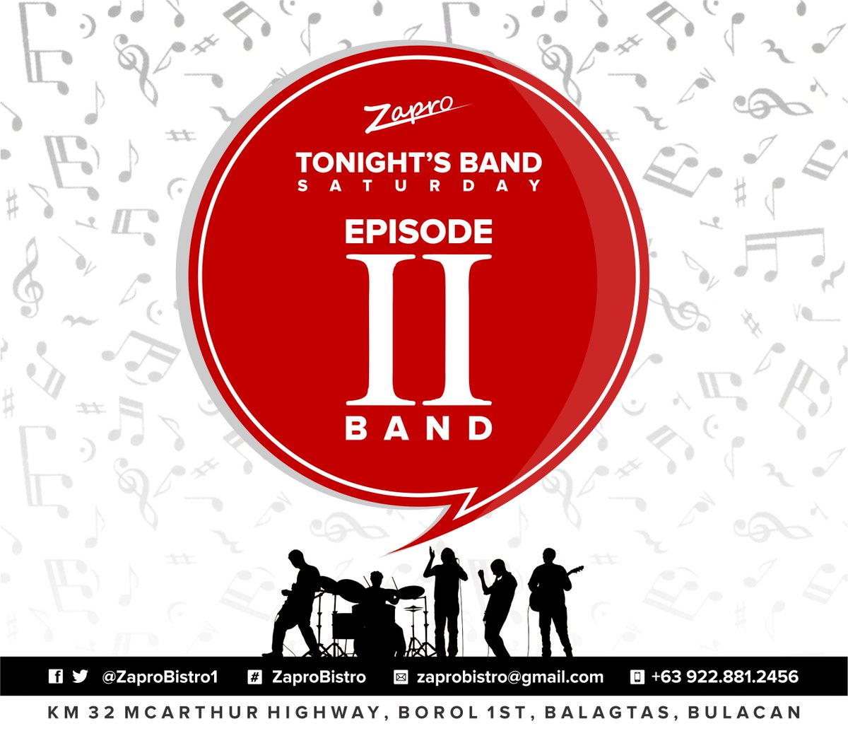 TONIGHT'S BAND: Episode 2 Band <a href="/ZaproBistro1/">Zapro Bistro</a>
Visit us @: Balagtas, Bulacan
For reservation &amp; inquiries pls call:09228812456
