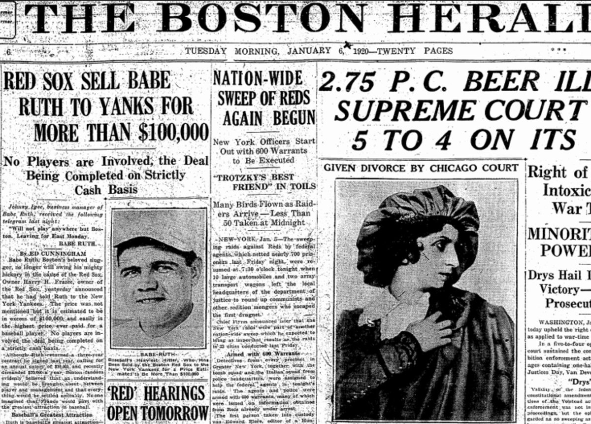 טוויטר \ Boston Herald בטוויטר: "National Babe Ruth Day Babe Ruth traded  from @RedSox to @Yankees #HeraldArchive Jan 6th, 1920 #HeraldArchives Curse  of the Bambino Cash ONLY https://t.co/PWUF9NS5NP"