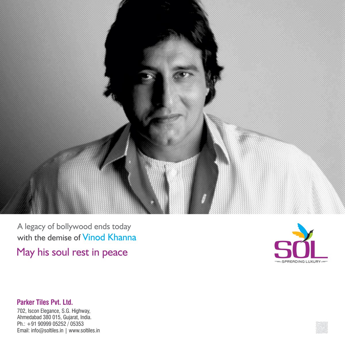 SolTileOfficial's tweet image. A legacy of bollywood ends today with the demise of Vinod Khanna
#SolTiles #RIP #Bollywood #Actor #VinodKhanna
