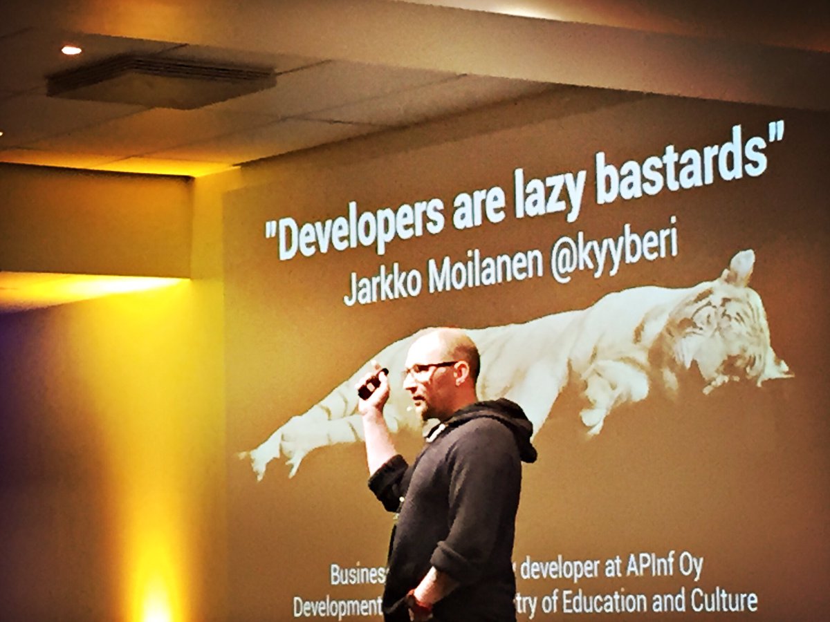 aaywee's tweet image. "Developers are lazy bastards". Count me in! A bit of laziness makes you efficient. #devops2017 #programming
