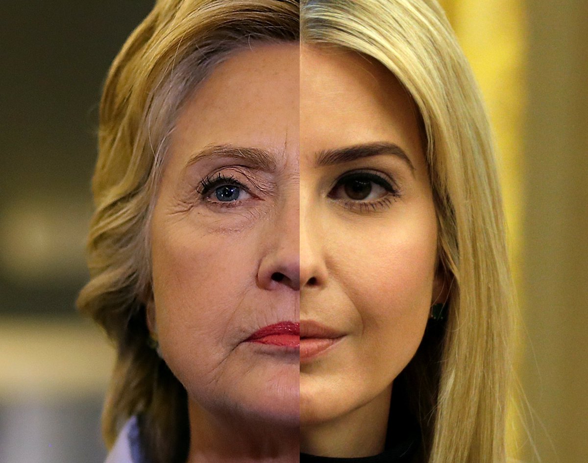 Newsweek's tweet photo. Is Ivanka Trump the new Hillary Clinton in the White House? https://t.co/BIqmaFDSgC https://t.co/En3jHXLVjQ