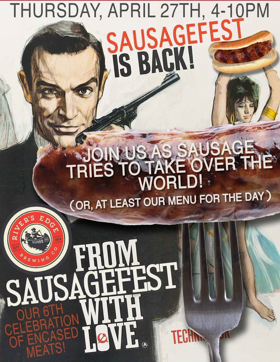 Our 6th celebration of Sausagefest is today! Come on in for a few pints, James Bond will be on the TV all night! #cheers #southsidemilford 🍻