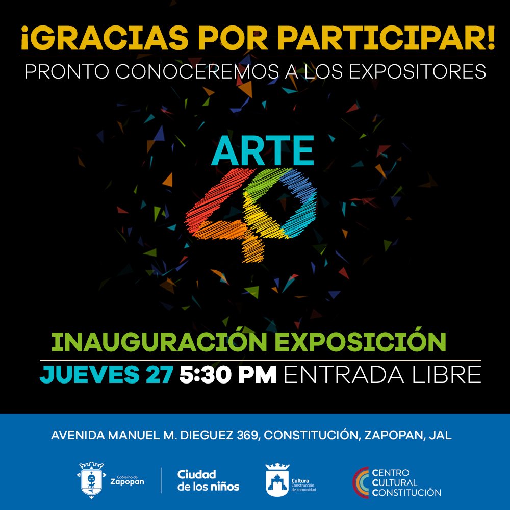 ¡Es hoy! Te esperamos en <a href="/ARTE40mx/">Arte 40 México</a> #ConcursoMásExposición con <a href="/eltlacuache40/">El Tlacuache®</a> EN VIVO y <a href="/mariosandovalcj/">SANDOVAL</a> 👏  🖌 😊 bit.ly/2mXC2so