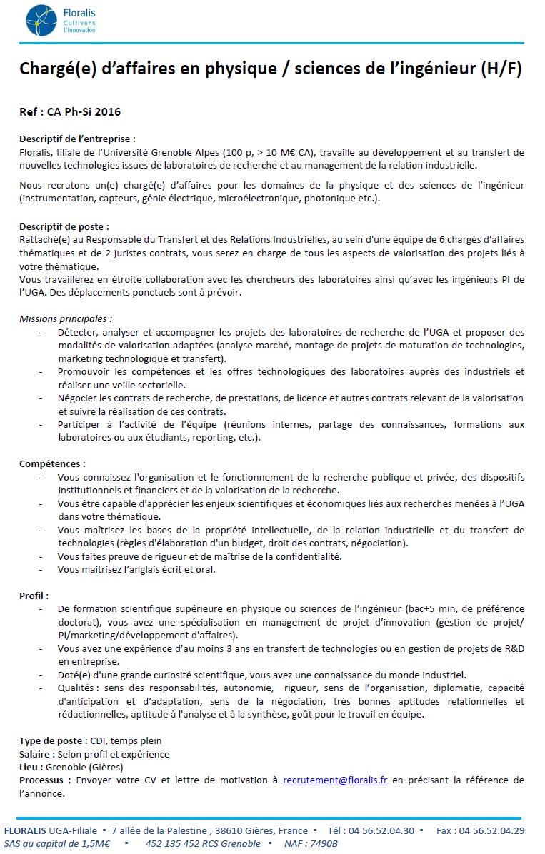 Institut Carnot LSI (@carnot_lsi) on Twitter photo Beau poste à #pourvoir : #ProjectManager à <a href="/FloralisTTO/">Floralis</a> #innovation #valorisation #Recherche <a href="/UGrenobleAlpes/">Université Grenoble Alpes</a> <a href="/ReseauSATT/">Réseau SATT</a> <a href="/VilledeGrenoble/">Ville de Grenoble</a> Beau poste à #pourvoir : #ProjectManager à <a href="/FloralisTTO/">Floralis</a> #innovation #valorisation #Recherche <a href="/UGrenobleAlpes/">Université Grenoble Alpes</a> <a href="/ReseauSATT/">Réseau SATT</a> <a href="/VilledeGrenoble/">Ville de Grenoble</a>