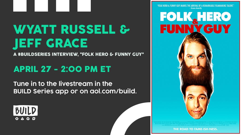 BUILDseriesNYC's tweet photo. Don't miss #WyattRussell & #JeffGrace live on https://t.co/pnxvIBs7B6 at 2PM ET: https://t.co/t2qUiGpbiI